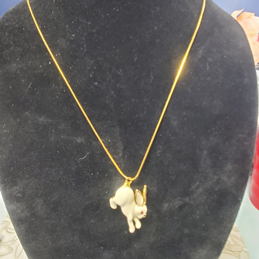 Gold Toned 22" Necklace With Beautiful Rabbit Charm.